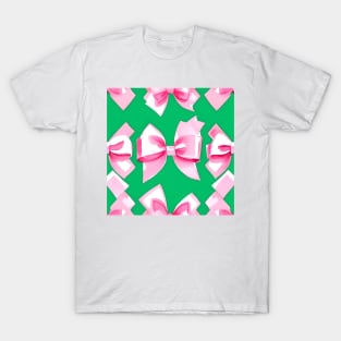 Preppy pink bows on green T-Shirt